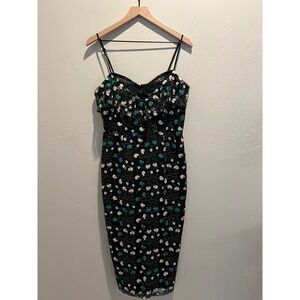 Cooper St Black Floral Lace Midi Dress‎ Spaghetti Strap Sheer Overlay